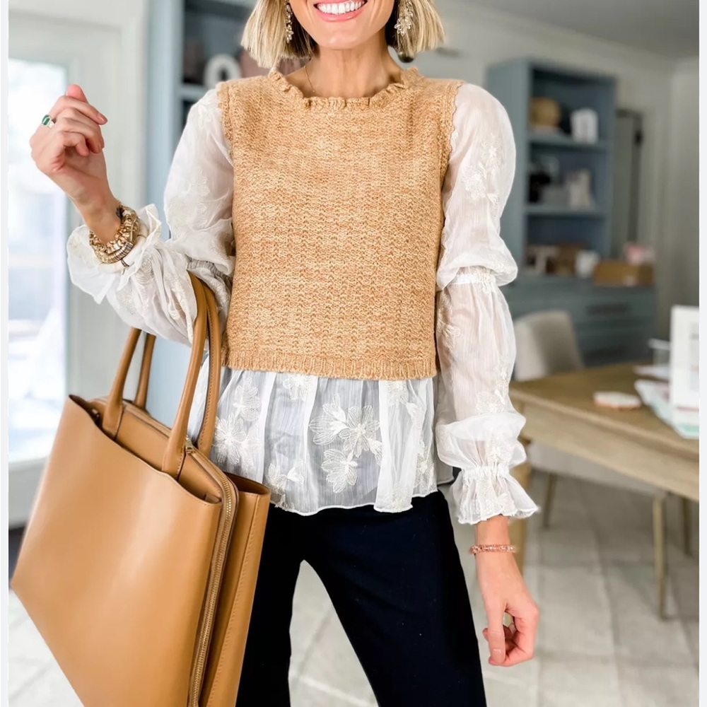 Anthropologie Tan and Cream Layered Blouse - Picture 4 of 13